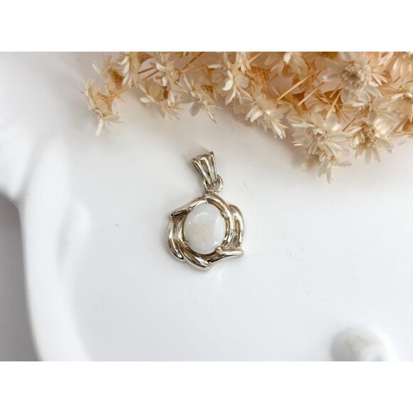 Moonstone Accented Abstract Sterling Silver 925 Vintage Pendant | Charm - Picture 9 of 9